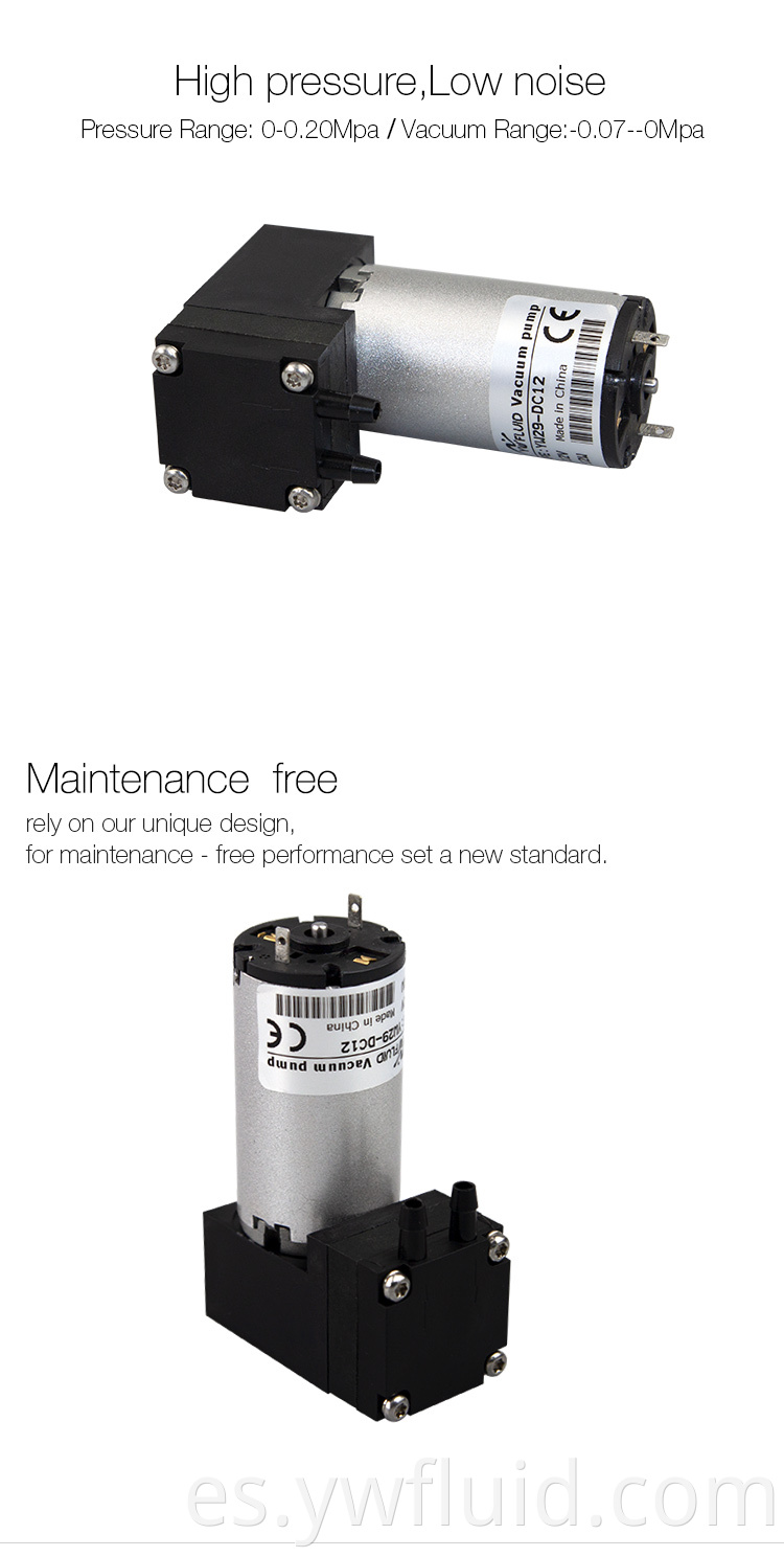 YWfluid Proveedor de bomba de micro diafragma de grado alimenticio de alto rendimiento con motor de CC utilizado para la generación de vacío de transferencia de gas